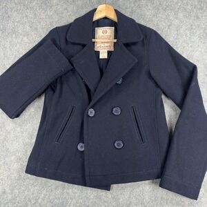 Abercrombie Pea Coat Womens Large Navy Wool Double Breasted Lined Short Winter